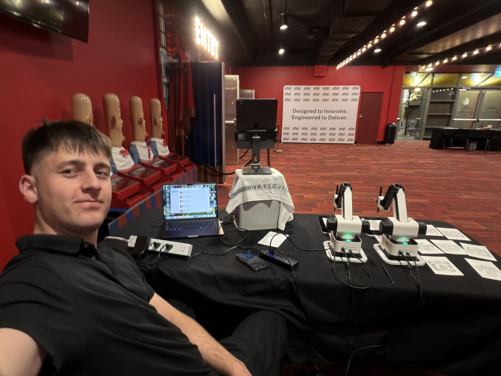 Blazebot drawing robots set up at a corporate event